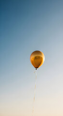Obraz premium Gold Balloon Floating in Blue Sky for Freedom Hope Celebration Air 