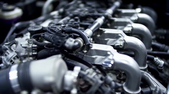 Close-up of intricate car engine components