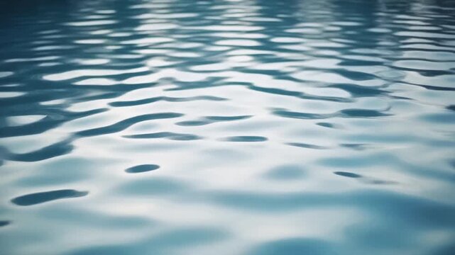 Calm reflective pool scene with soft white light patterns forming surface minimal blue water ripples calm reflective pool soft white light patterns