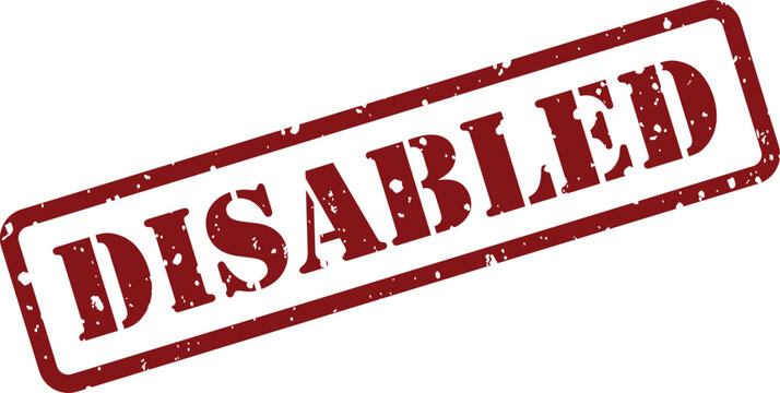 Bold red grunge rubber stamp text clearly showing the word disabled against a plain white surface