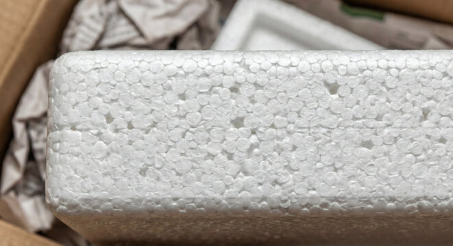 White expanded polystyrene foam texture close up packing material