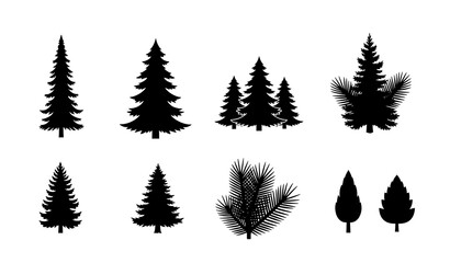 Fototapeta premium Flat fir and pine tree silhouettes for forest, mountain, and nature projects