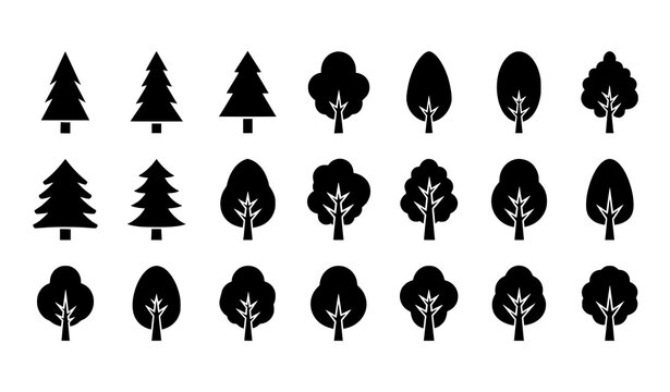 Simple flat trees icon collection for environmental and wellness design
