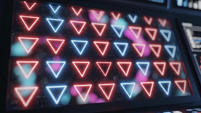 Abstract technology interface with glowing triangles and data stream