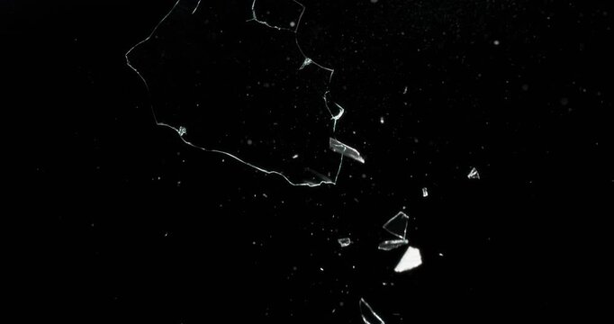 A dynamic glass shatter effect showcases realistic breakage on a black backdrop, enhancing motion graphics and creating captivating visual effects that impress with brilliance and detail