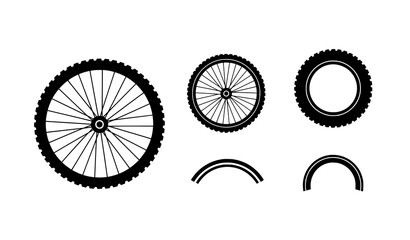 Bicycle wheel vector icon set with bike tyre silhouettes isolated on white background © Crafts Home