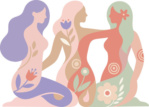 Abstract Women Sitting Together Feminine Illustration