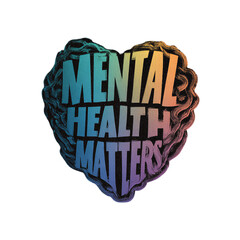 Mental Health Matters Heart Shape with Brain Illustration in Multicolor Gradient Typography for Awareness Campaign
