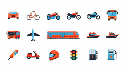 Collection of Various Transportation Icons and Symbols.