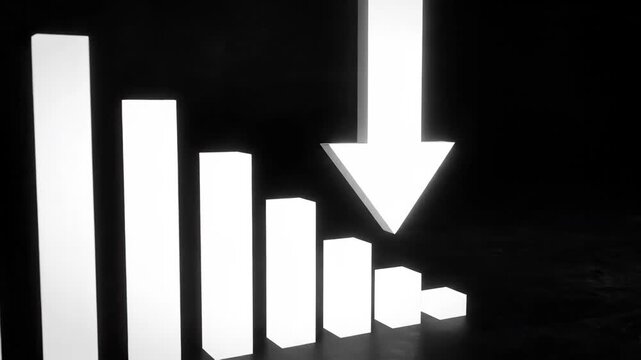 Downward chart and arrow showing decline or loss in a black background