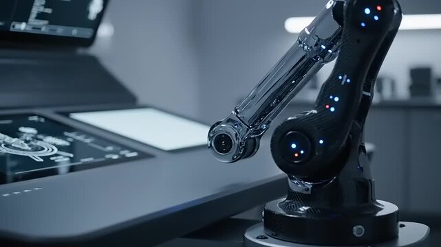 Robotic Arm in Industrial Laboratory Setting.