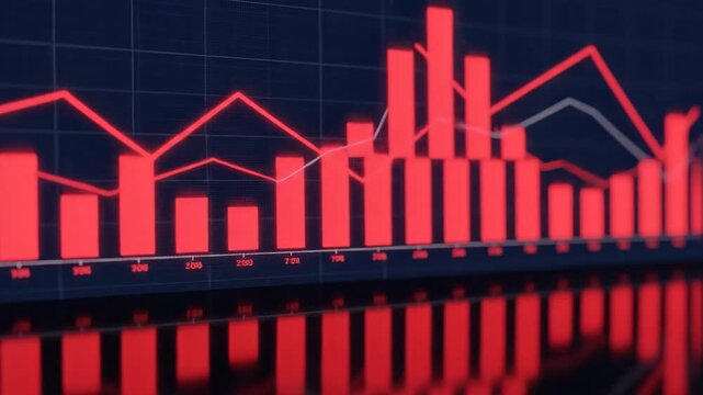 Dramatic red stock market decline visualized on reflective dark screen