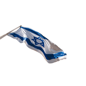 Israeli flag waving in patriotic style with blue and white colors in soft natural lighting for national identity