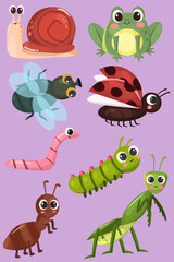 Obraz premium Funny clipart illustrations of small animals around us with adorable faces and cartoon style 