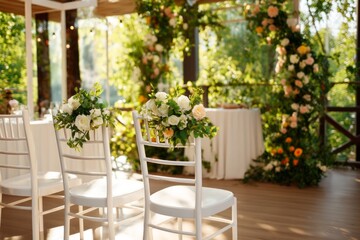 Obraz premium Beautiful Floral Decor for Outdoor Celebration with Elegant Chairs