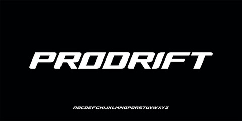 Vector illustration of bold futuristic italic display font inspired by speed, motion, and modern motorsport aesthetics.