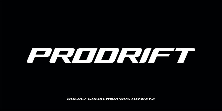 Vector illustration of bold futuristic italic display font inspired by speed, motion, and modern motorsport aesthetics.