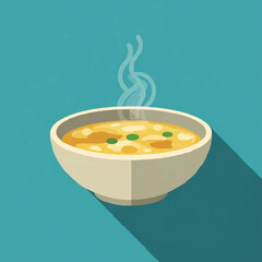 Steaming bowl of soup on a neutral background


