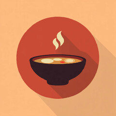 Steaming bowl of soup on a neutral background

