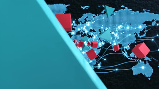 Abstract world map with geometric shapes for global network visualization