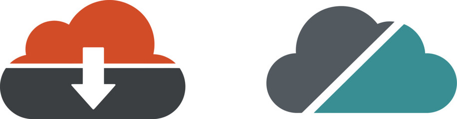 Modern cloud computing icons for data storage and download with different colours.