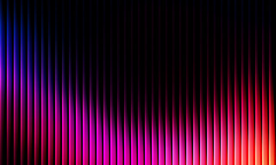 Naklejka premium Abstract dark background with glowing vertical neon lines in blue purple and red gradients, futuristic technology texture for banner or wallpaper, digital sound wave equalizer concept