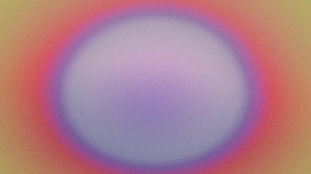 Grainy iridescent background with floating bubble. Fluid motion round shape. Oval frame in center. Abstract geometric backdrop with rainbow gradient in dirty yellow, orange, pink, lilac, purple, blue
