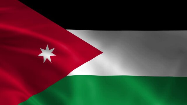 Waving flag of Jordan national symbol with red white black and green stripes and a seven-pointed star representing patriotism and national pride