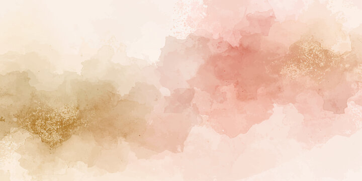 Vintage pastel sky background featuring abstract pink and yellow watercolor splashes on a grunge paper texture with artistic brush strokes and soft cloud patterns