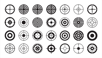 Target and aim icon set, crosshair, bullseye vector, precision, accuracy, and focus icon for aiming, archery, shooting, or navigation
