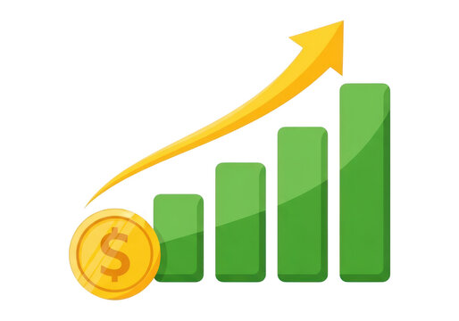 Financial progress with growing business graph, coin, and rising arrow