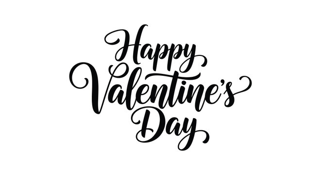 A stylish black and white calligraphy illustration displays the greeting happy valentine s day in cursive high quality professional