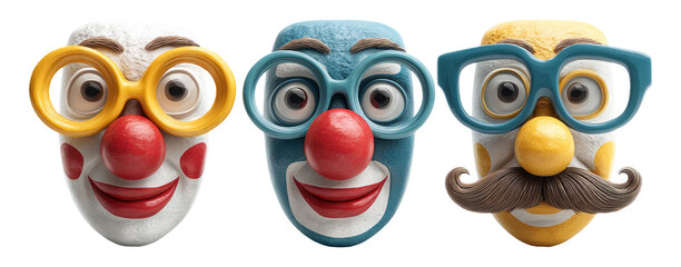 Fototapeta premium Whimsical Clown Faces with Distinctive Glasses and Cheerful Expressions