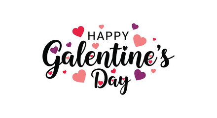 A vibrant graphic displays the text happy galentine s day surrounded by scattered pink hearts on a white background