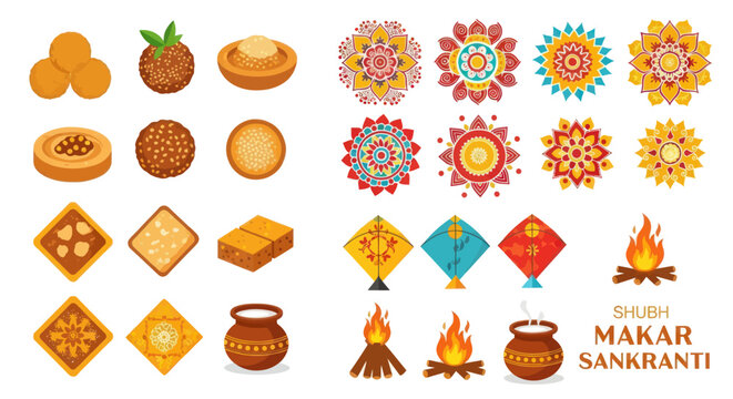 Indian Festival Makar Sankranti Collection: Sweets, Kites, Bonfires, Rangoli