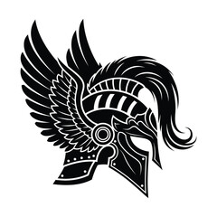 Stylized Winged Helmet Silhouette with Feather and Crest Detail