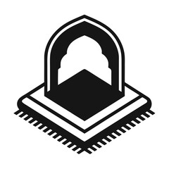 Ramadan kareem vector illustration with prayer mat rosary lantern and mosque silhouette at night
