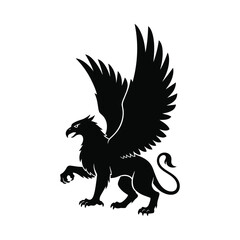Obraz premium Silhouette of a Mythical Griffin with Wings and Claws