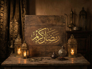 Fototapeta premium Traditional Ramadan Kareem Artwork with Oriental Lanterns
