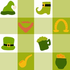 St Patricks Day icons set featuring a cartoon collection of nature symbols like leaves and garden plants for a festive banner design
