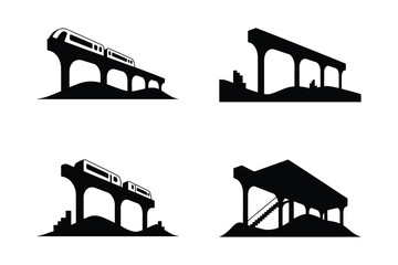 Elevated Train and Bridge Silhouettes: City Infrastructure