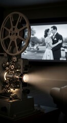 Fototapeta premium Vintage Film Projector Displaying a Romantic Scene.
