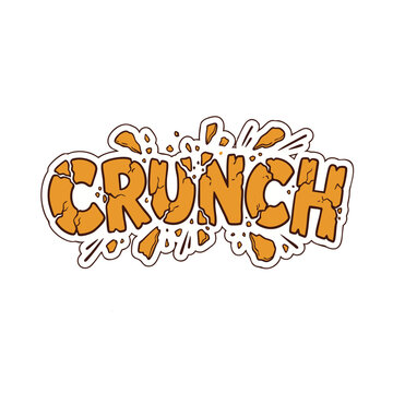 Colorful hand-drawn typography illustration of the word &ldquo;Crunch&rdquo;. Fun expressive lettering ideal for food branding, packaging, snacks, and modern design.