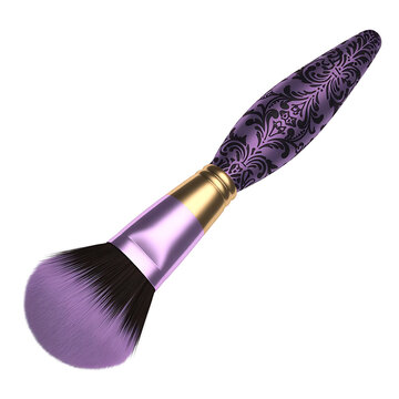 Elegant purple makeup brush with floral details on transparent background