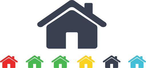 Home House Icon Set in Multiple Colors for Real Estate, Property, Navigation, Website Interface, App Buttons, and User Interface Design