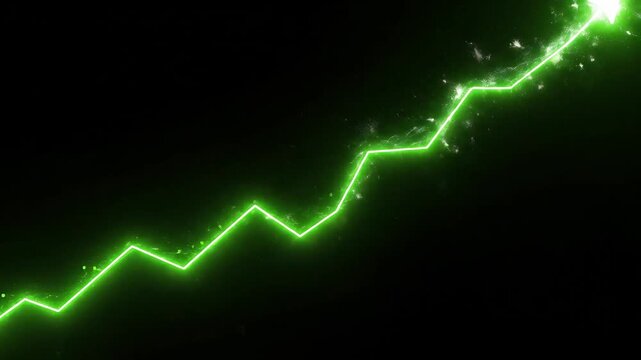 Electric green line ascending chart pattern on dark background for data presentation