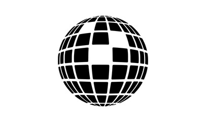 Classic disco ball silhouette vector icon solid black nightclub party isolated on transparent background