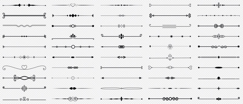 Set of Vintage decorative lines. text dividers. Line border. Lines separators, Borders, Vintage dividers, Underline elements.