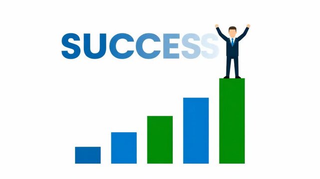 Businessman climbing increasing bar graph symbolizing career growth financial success and business development with upward trend and positive trajectory