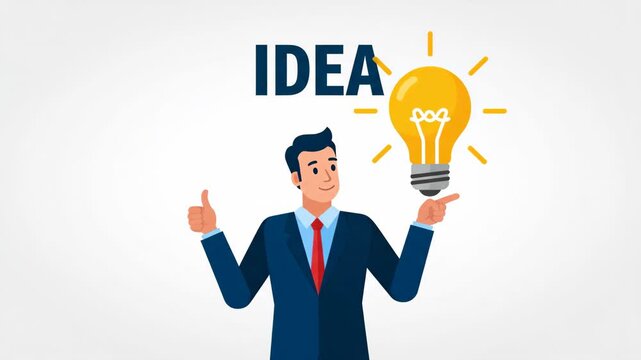 Businessman pointing finger up with glowing light bulb above head symbolizing idea innovation inspiration solution creativity success business concept